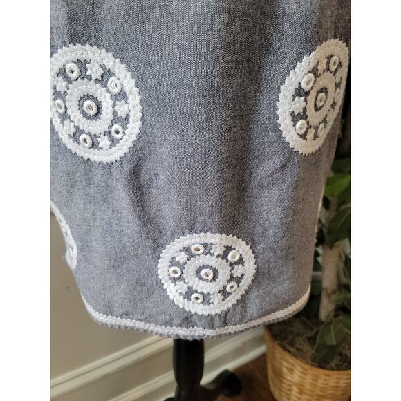 Mudpie Blouse Women's Size Medium Grey 100% Cotton V Neck Sleeveless - Picture 4 of 11